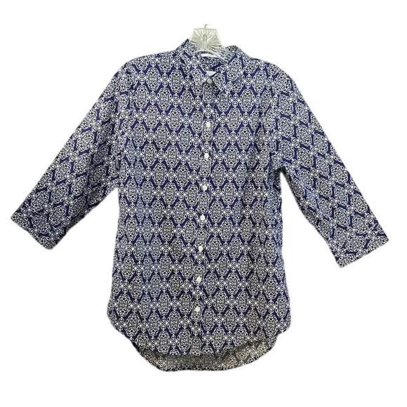 New Chico's Blue &‎ White Button Down Top Size 0/XS - Picture 1 of 8